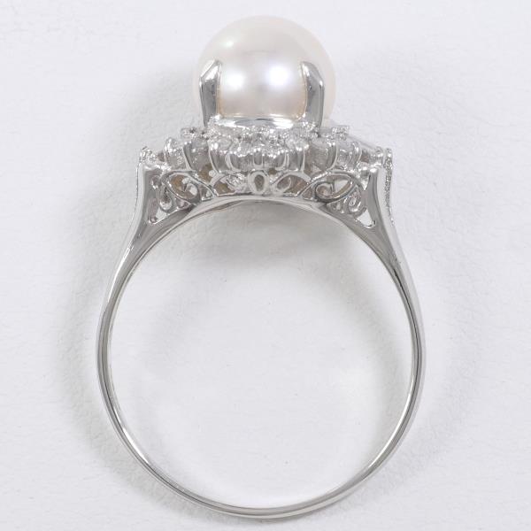 PT900 Platinum Ring 8mm Pearl 0.12ct Diamond in Excellent Condition