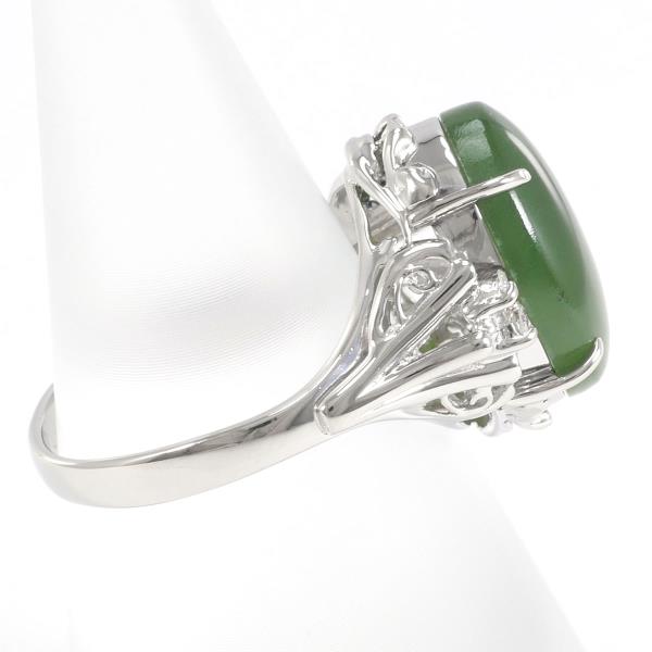 Platinum PT900 Ring with Nephrite and 0.09ct Diamond, Size 10.5, Silver Women's Jewelry
