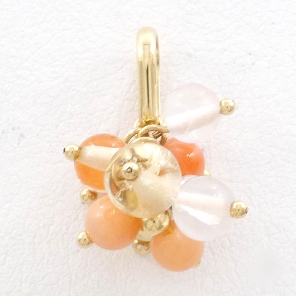 Pola K18YG Pendant Top Coral Quartz Pearl Jewelry in Excellent Condition