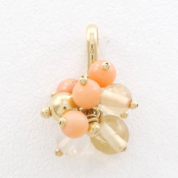 Pola K18YG Pendant Top Coral Quartz Pearl Jewelry in Excellent Condition