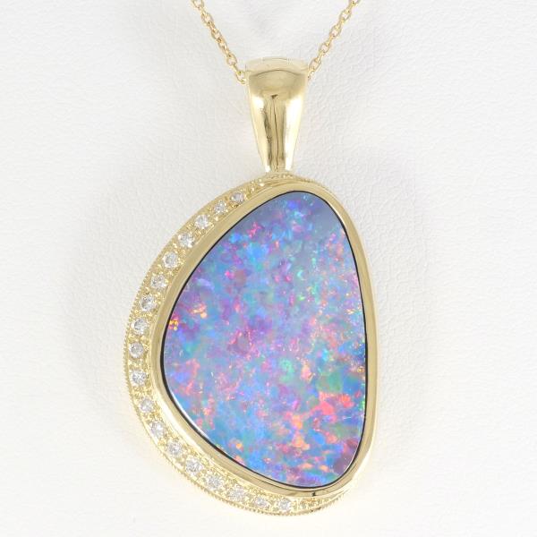 18K Yellow Gold Opal Diamond Necklace in Excellent Condition