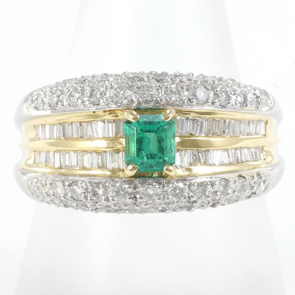 PT900 Platinum K18YG Emerald Diamond Ring in Excellent Condition