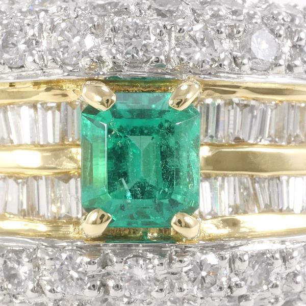 PT900 Platinum K18YG Emerald Diamond Ring in Excellent Condition