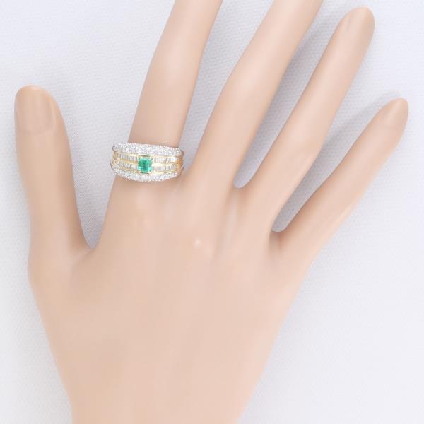 PT900 Platinum K18YG Emerald Diamond Ring in Excellent Condition