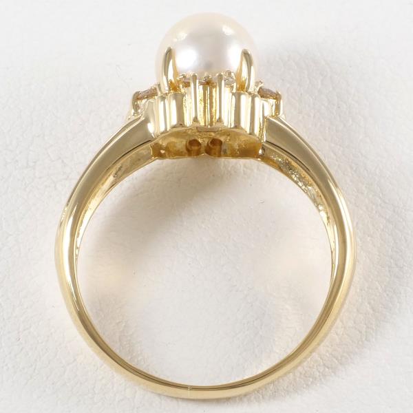 K18 Yellow Gold Ring with Pearl and Diamond, Gold, Size 8 for Women