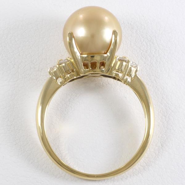 Size 10 Yellow Gold Ring for Women, with Pearl of About 10mm and 0.16 ct Diamond, Total Weight Around 4.2g