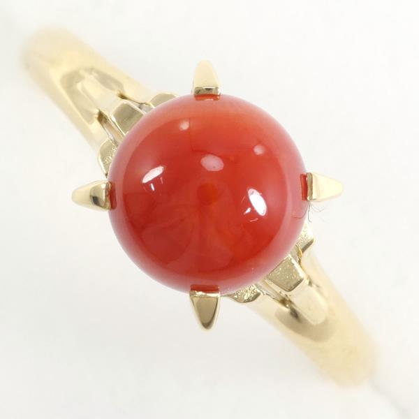 K18 Yellow Gold Coral Ring Size 13 in Excellent Condition