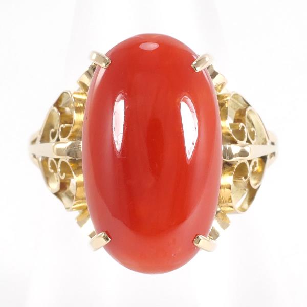 K18 Yellow Gold Coral Ring 11.5 in Excellent Condition