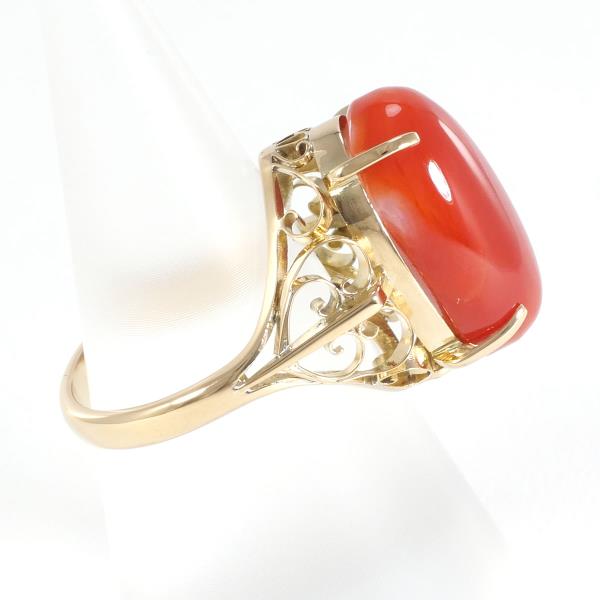 K18 Yellow Gold Coral Ring 11.5 in Excellent Condition