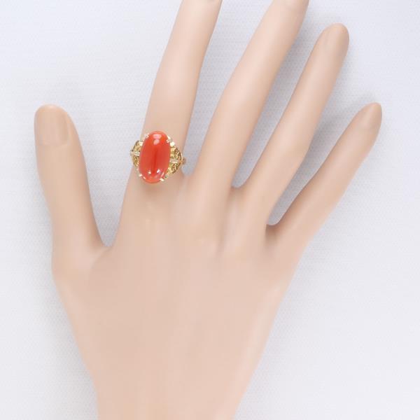 K18 Yellow Gold Coral Ring 11.5 in Excellent Condition