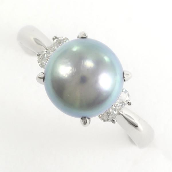 PT900 Platinum Pearl Ring with Diamond in Excellent Condition