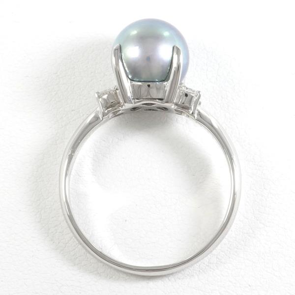 PT900 Platinum Pearl Ring with Diamond in Excellent Condition