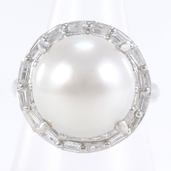 PT900 Platinum Ring with South Sea Pearl and Diamond in Excellent Condition