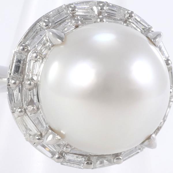 PT900 Platinum Ring with South Sea Pearl and Diamond in Excellent Condition