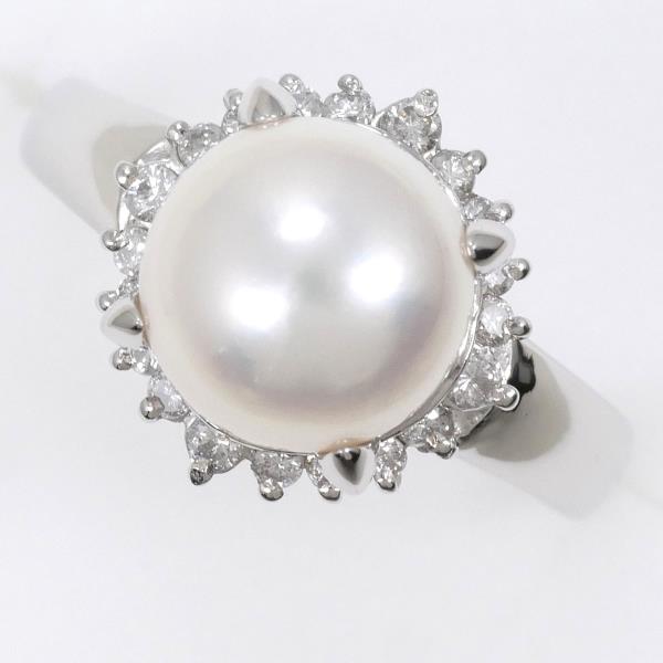 PT900 Platinum Ring with 8mm Pearl and 0.23ct Diamond in Excellent Condition