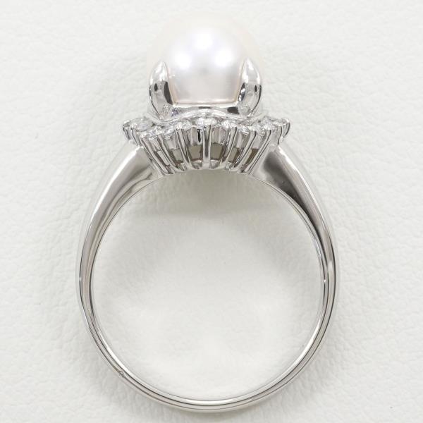 PT900 Platinum Ring with 8mm Pearl and 0.23ct Diamond in Excellent Condition