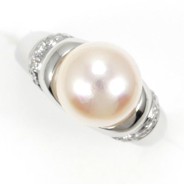 PT900 Platinum Ring with 9mm Pearl and 0.10ct Diamond in Excellent Condition