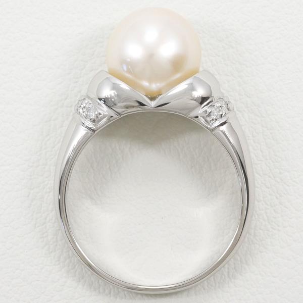 PT900 Platinum Ring with 9mm Pearl and 0.10ct Diamond in Excellent Condition