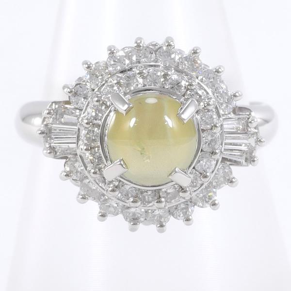 PT900 Platinum Ring 14 Chrysoberyl Cat's Eye 1.29 Diamond 0.96 in Great Condition