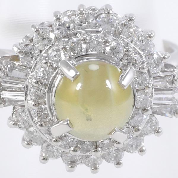 PT900 Platinum Ring 14 Chrysoberyl Cat's Eye 1.29 Diamond 0.96 in Great Condition