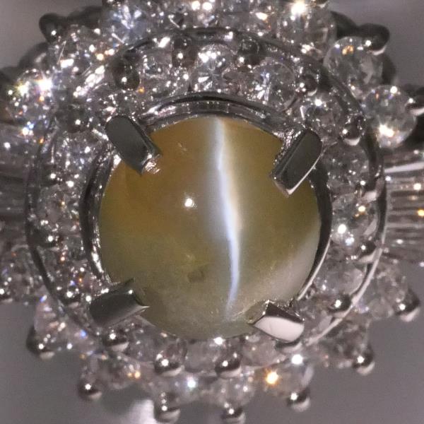 PT900 Platinum Ring 14 Chrysoberyl Cat's Eye 1.29 Diamond 0.96 in Great Condition