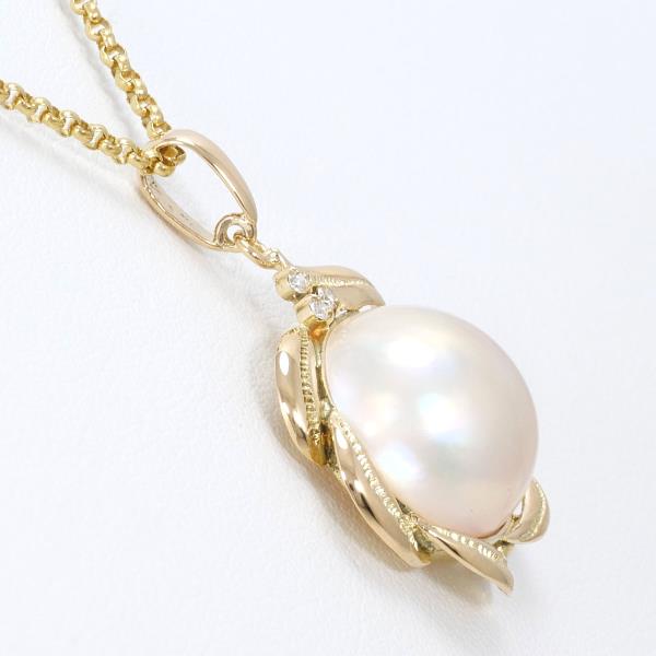 K18 Yellow Gold Necklace with Diamond and Mabe Pearl, Women's - White