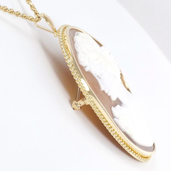 K18 18K Yellow Gold, Shell Cameo Necklace/Brooch, Total weight approximately 18.9g, approx 40cm, Women's Jewelry