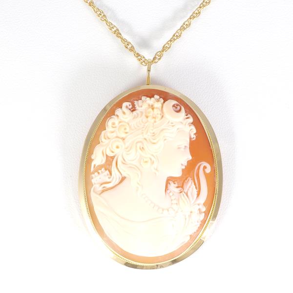 K18 Yellow Gold Necklace Brooch Shell Cameo in Excellent Condition