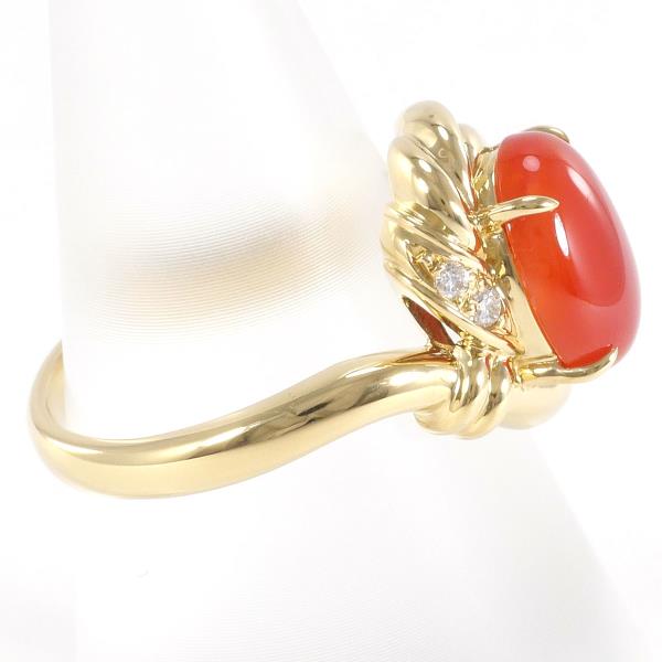 K18 Yellow Gold Ring with Coral and Diamond in Excellent Condition