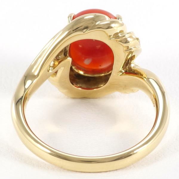 K18 Yellow Gold Ring with Coral and Diamond in Excellent Condition