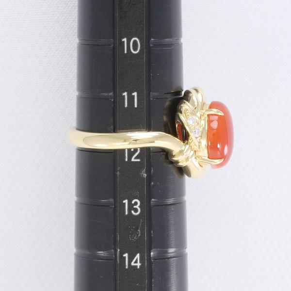 K18 Yellow Gold Ring with Coral and Diamond in Excellent Condition