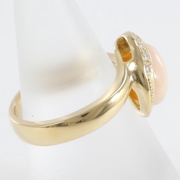 K18 18K Yellow Gold Ring with Diamond 0.05 ct and Coral, Size 11, Total weight approximately 6.4g, Women's Jewelry