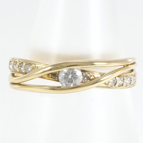 K18 Yellow Gold Ring with 0.152ct and 0.14ct Diamonds, Size 12, Weight Approx 2.9g, For Women in Excellent Condition