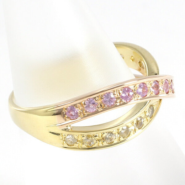 K18 Yellow Gold Ring with Pink and Yellow Sapphire, Size 11.5, Weight Approx 4.7g, For Women