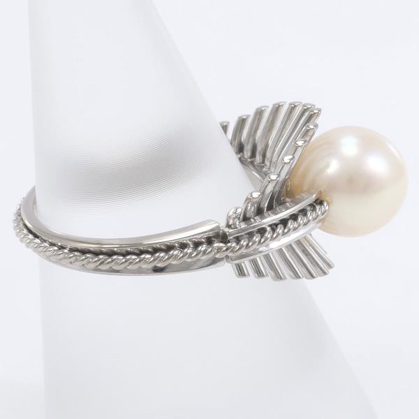 Sophisticated K14 14K White Gold Ring Size 13 with Approximately 8mm Pearl, Total Weight Approximately 5.9g - Ladies' Silver Hue (Used)