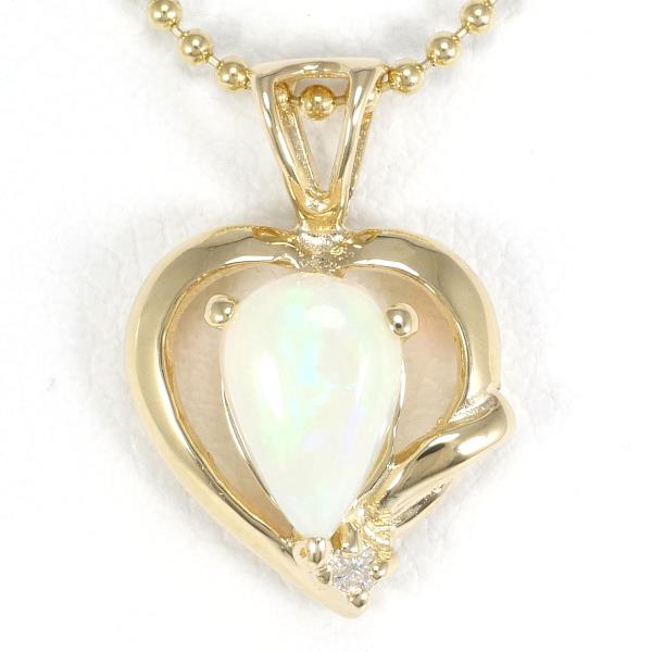 14K Yellow Gold Opal Diamond Necklace in Excellent Condition