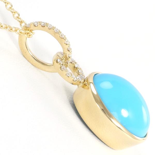 Unique Design Necklace with 4.28ct Turquoise and 0.115ct Diamond Made with K18 Yellow Gold, Turquoise and Diamond for Women