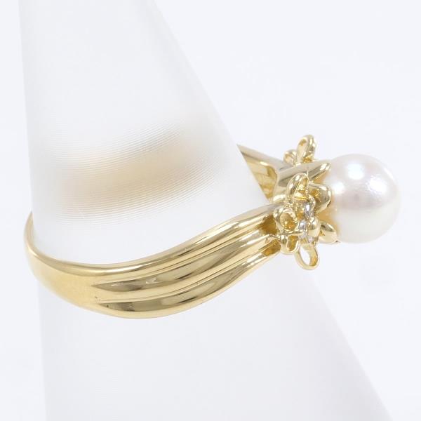 K18 Yellow Gold Pearl Ring with Diamond in Excellent Condition