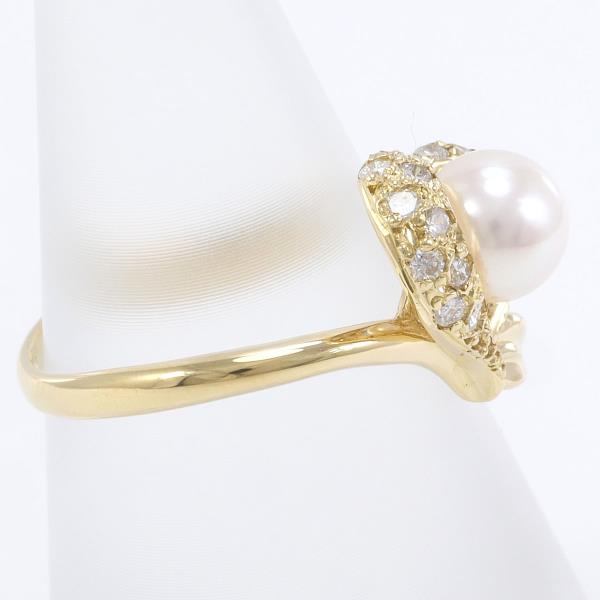 K18 Yellow Gold Ring with 6mm Pearl and 0.28ct Diamond, Size 10 for Women