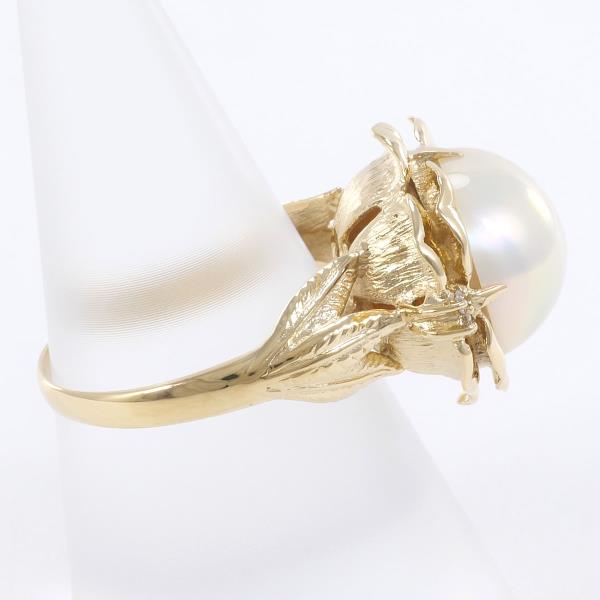 Approx. 18mm Ring Made with K18 Yellow Gold, Diamond, and Mabe Pearl for Women