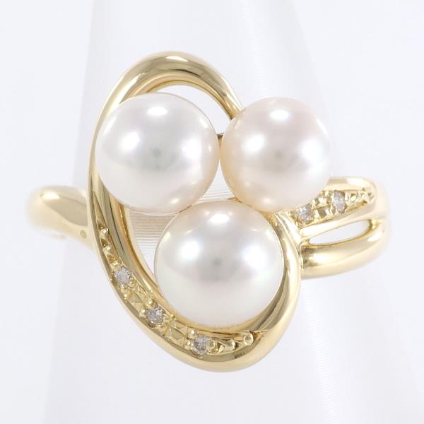 K18 Yellow Gold Ring with Pearl and Diamond in Excellent Condition