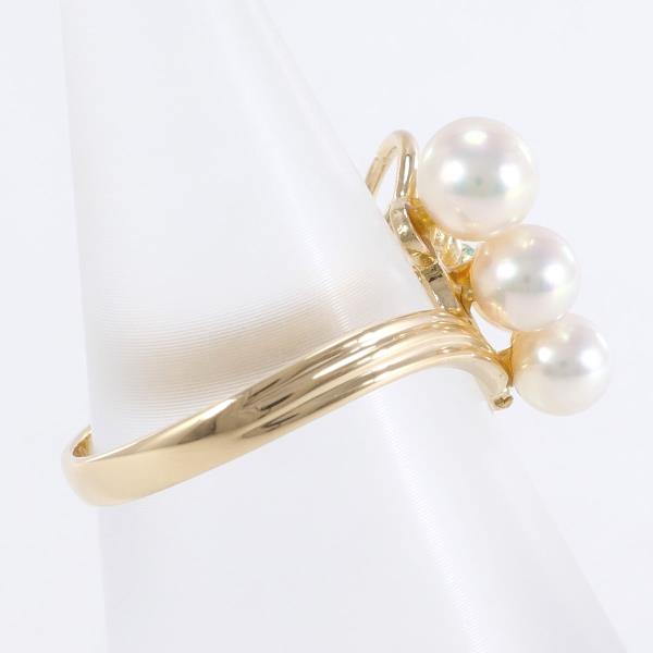 K18 Yellow Gold Ring with Pearl and Emerald in Excellent Condition