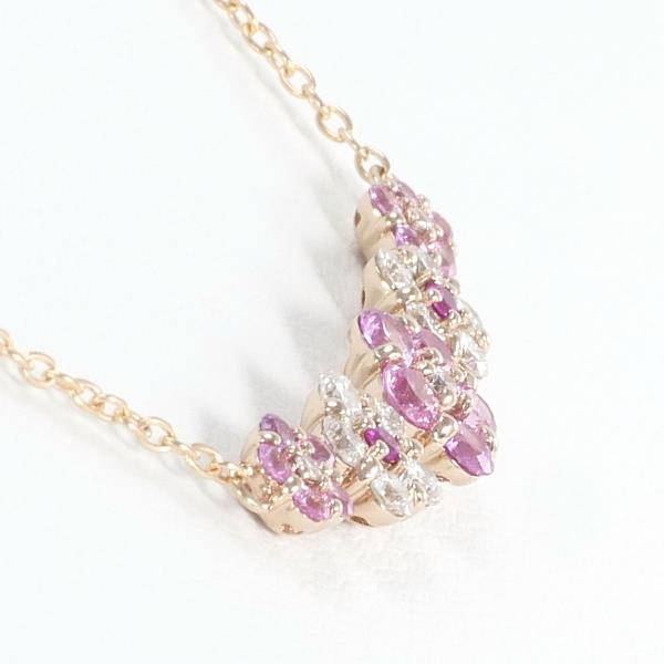 Flower Motif Pink Sapphire 0.48ct and Diamond 0.34ct Necklace Made with K18 Pink Gold, Diamond and Ruby for Women