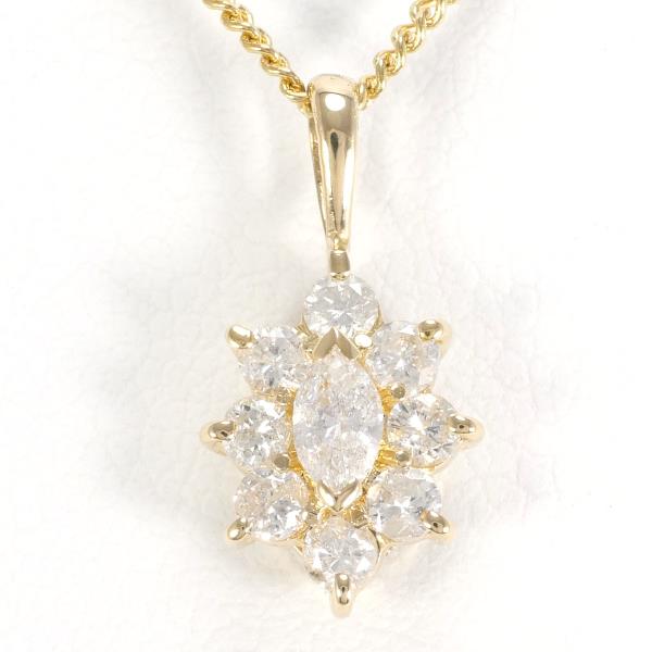 Flower Motif Necklace with 0.32ct Diamond in K18 Yellow Gold, White for Women (Used) in Excellent Condition