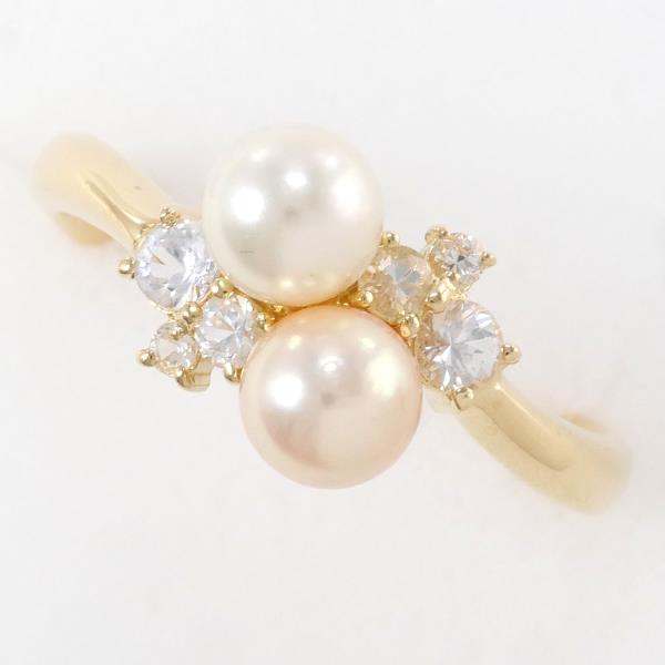 K18 Yellow Gold Ring with Pearl and White Sapphire in Pristine Condition