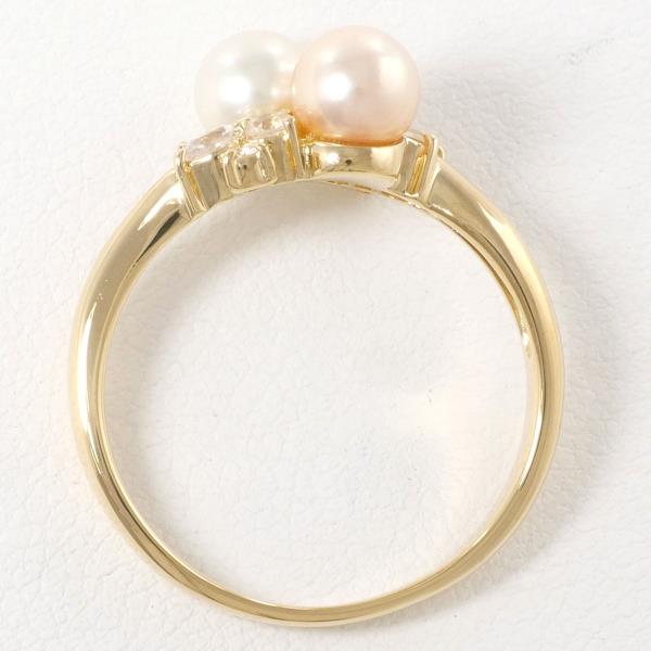 K18 Yellow Gold Ring with Pearl and White Sapphire in Pristine Condition