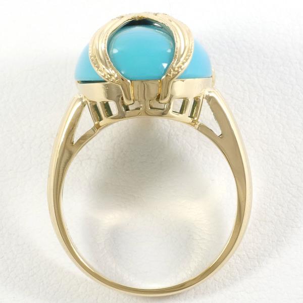 Ladies' 18K Yellow Gold Ring Size 11 with Turquoise (9.78ct ) & Diamond (0.05ct ), Approximate Weight 7.8g, K18 Gold Material