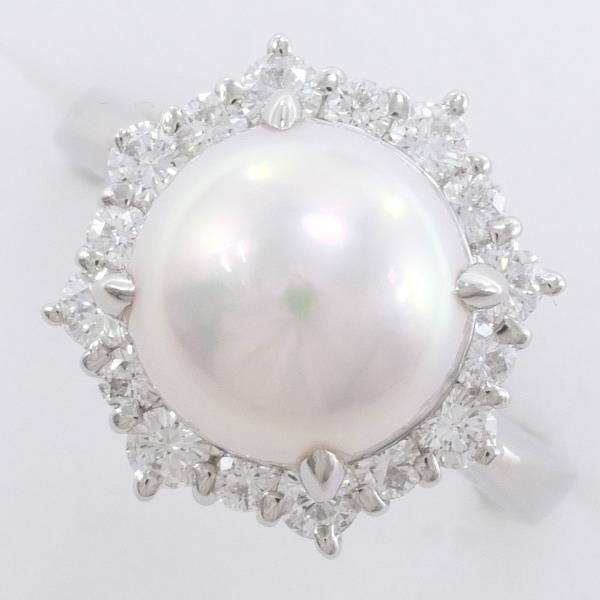 PT900 Platinum Ring with 9mm Pearl and Diamond in Excellent Condition