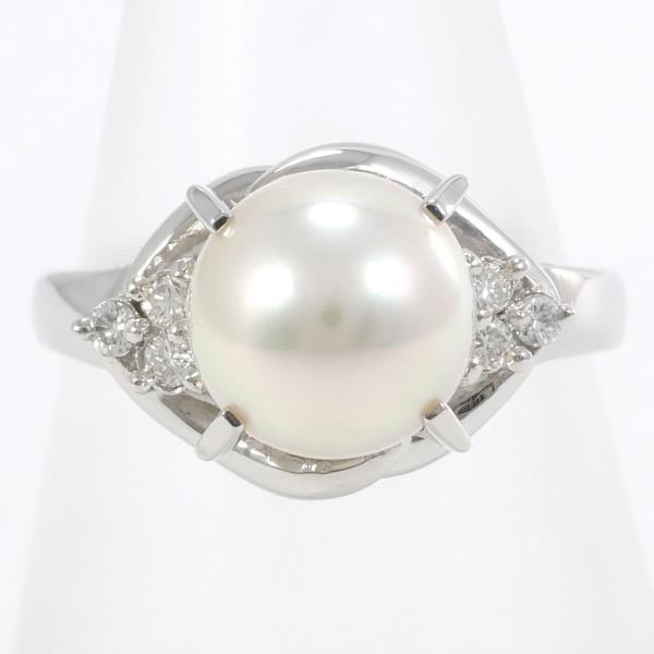 PT900 Platinum Pearl Ring 10号 8mm Diamond 0.08ct in Excellent Condition