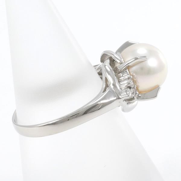 Approximately 8mm Ring with 0.08ct Diamond in Platinum PT900 & Pearl, White, Size 10 for Women (Used)